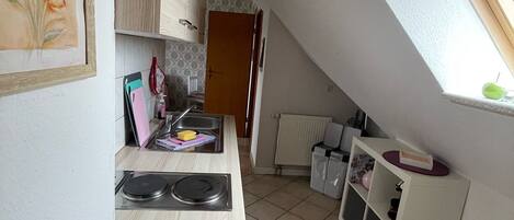 Fridge, microwave, oven, coffee/tea maker