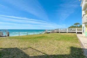 Enjoy ocean views from the deck and balcony of this coastal property.