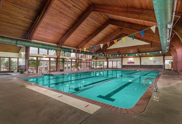Swimmers can enjoy the pool surrounded by a spacious area with multiple lanes.