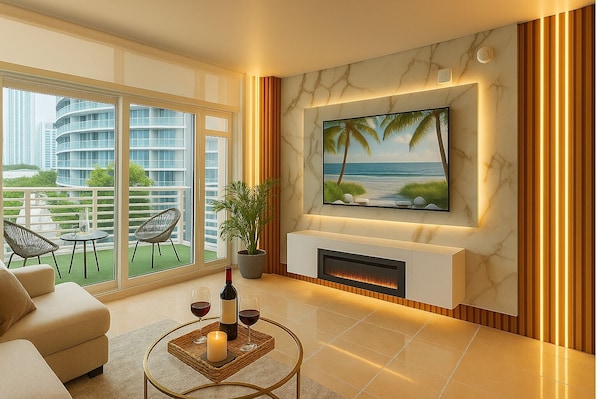 Een smart-tv en een open haard