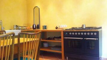 Fridge, oven, electric kettle, toaster