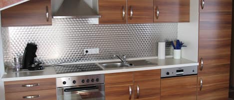 Fridge, microwave, oven, dishwasher