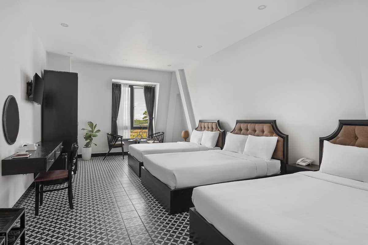 Hypo-allergenic bedding, minibar, desk, blackout curtains
