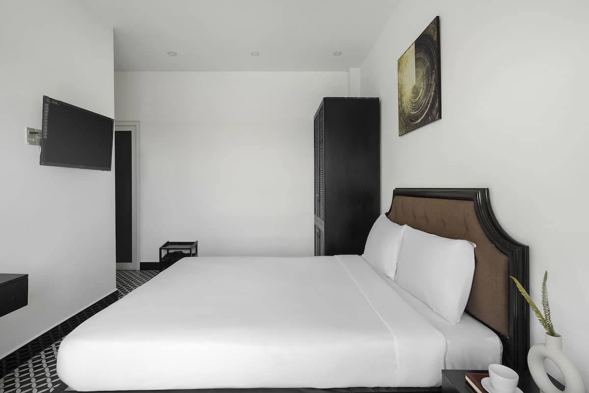 Hypo-allergenic bedding, minibar, desk, blackout curtains