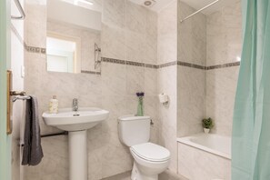 Hair dryer, towels, toilet paper