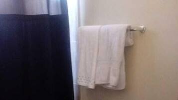 Shower, free toiletries, towels