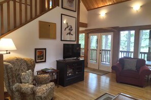 TV, DVD player, books, video library