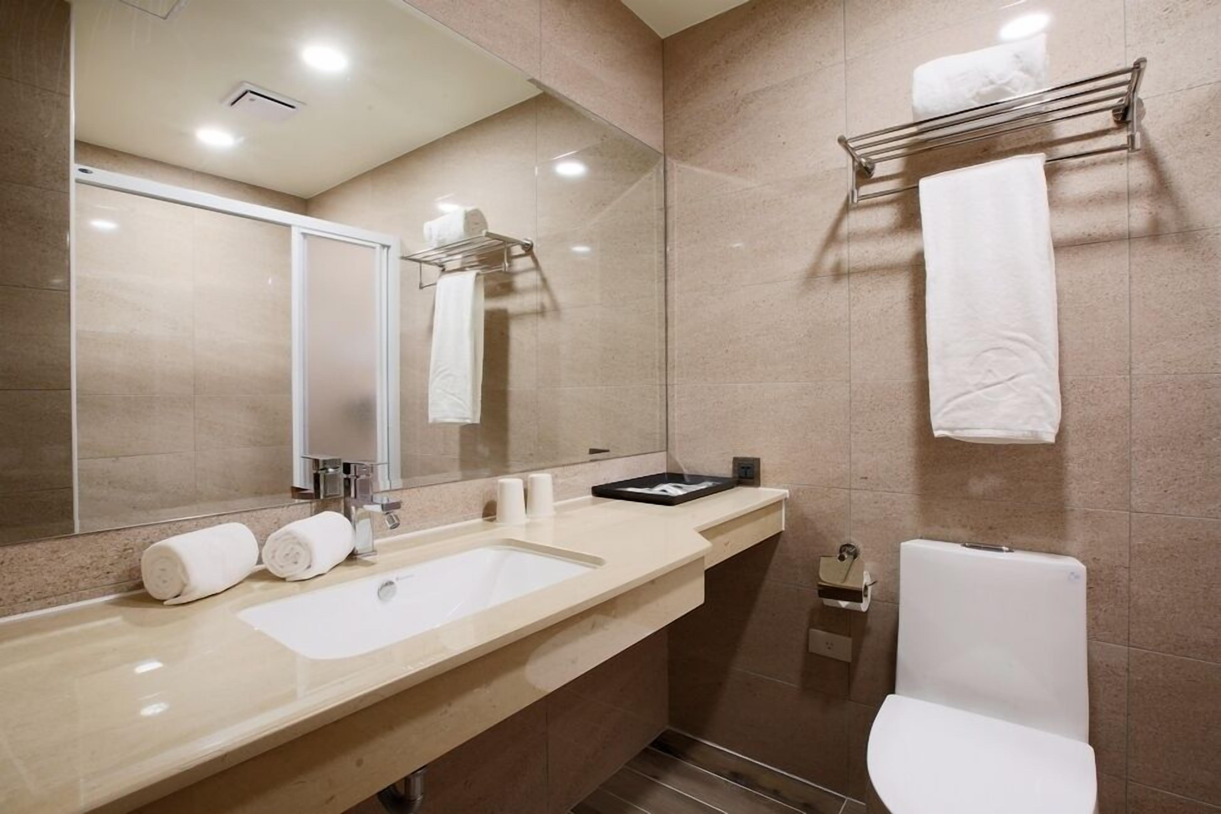 shower, rainfall showerhead, free toiletries, hair dryer