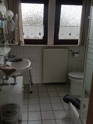 Dusch, hårtork, tvål och toalettpapper