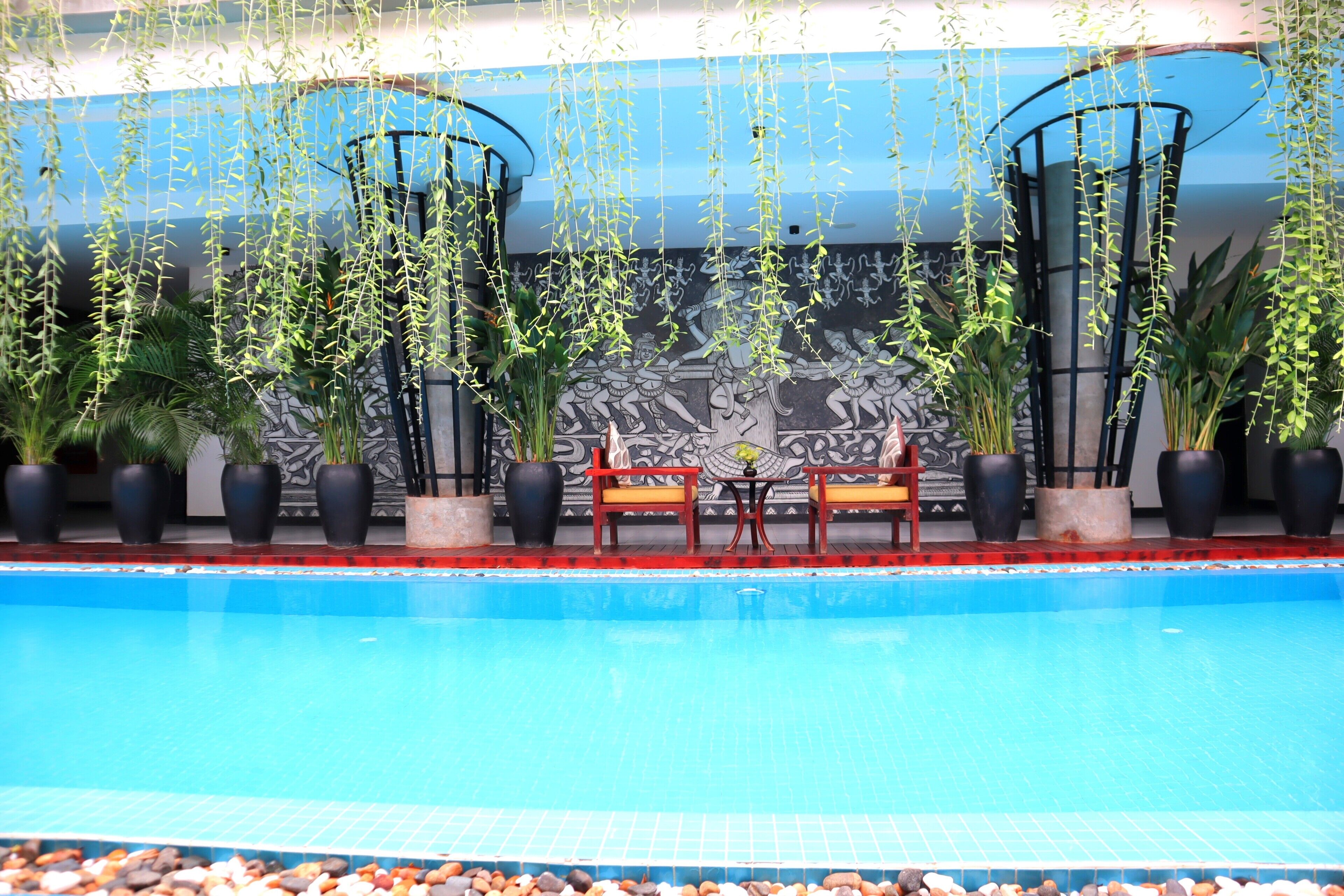 outdoor pool, pool umbrellas