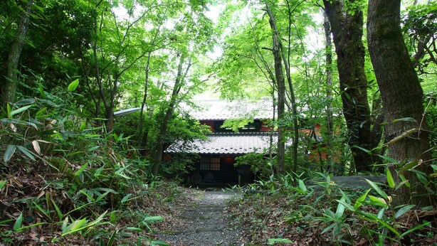 A traditional Japanese building surrounded by dense forest. - Kizin (Takamori)
