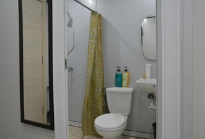 Shower, bidet, towels, soap