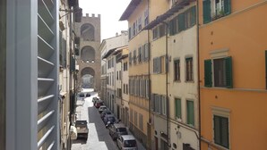 A narrow street with parked cars and buildings with green shutters. - Niccolò Florence Experience (Florence)