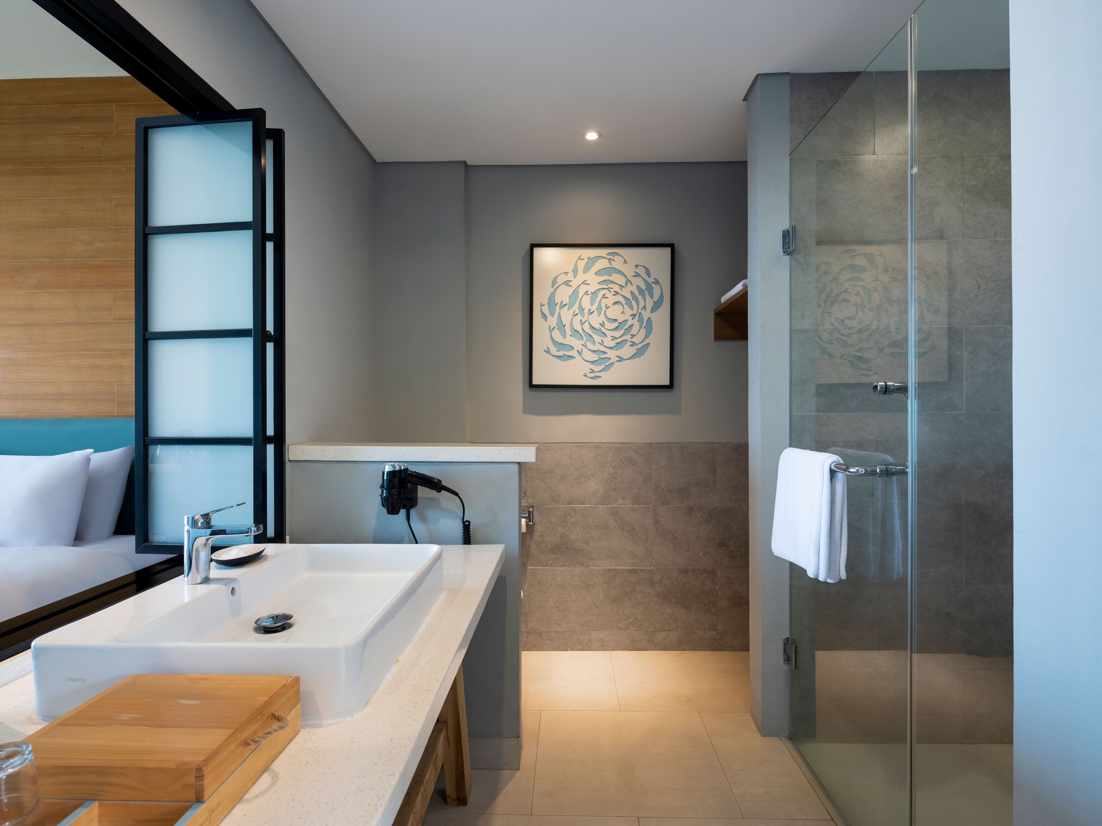 free toiletries, hair dryer, slippers, towels