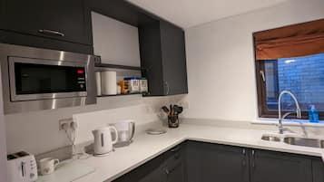 Apartment (1 Bedroom) | Private kitchen | Full-sized fridge, microwave, oven, stovetop