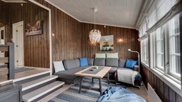 Cabin, 2 Bedrooms | Living area | Flat-screen TV, fireplace