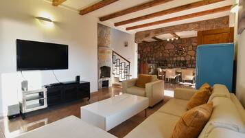 Smart TV, fireplace, DVD player, ping pong