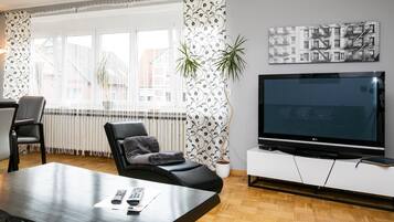 Fernseher, DVD-Player, Bücher, Videothek