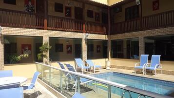 Outdoor pool, pool loungers