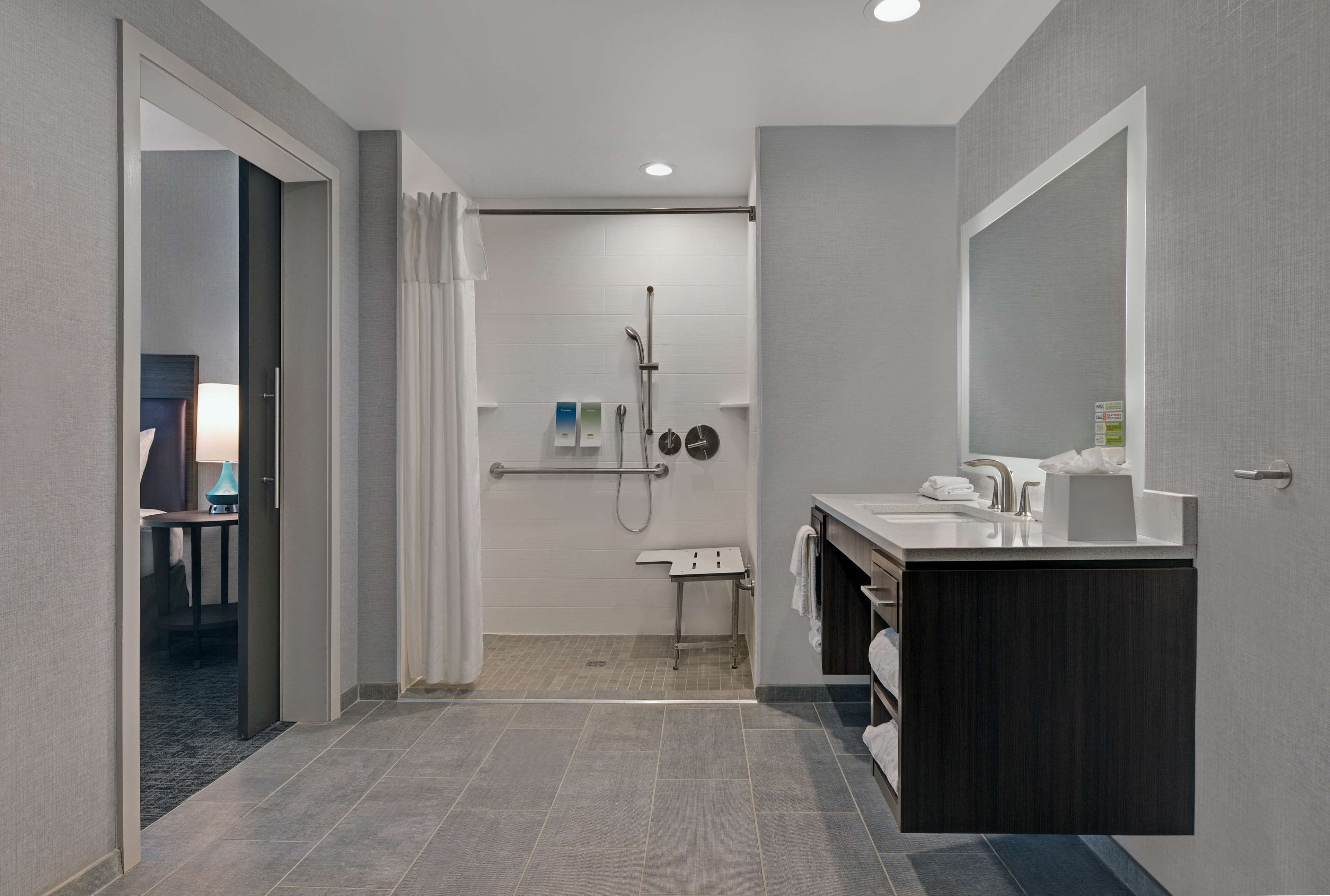 suite, 1 king bed, accessible (roll-in shower) | bathroom shower