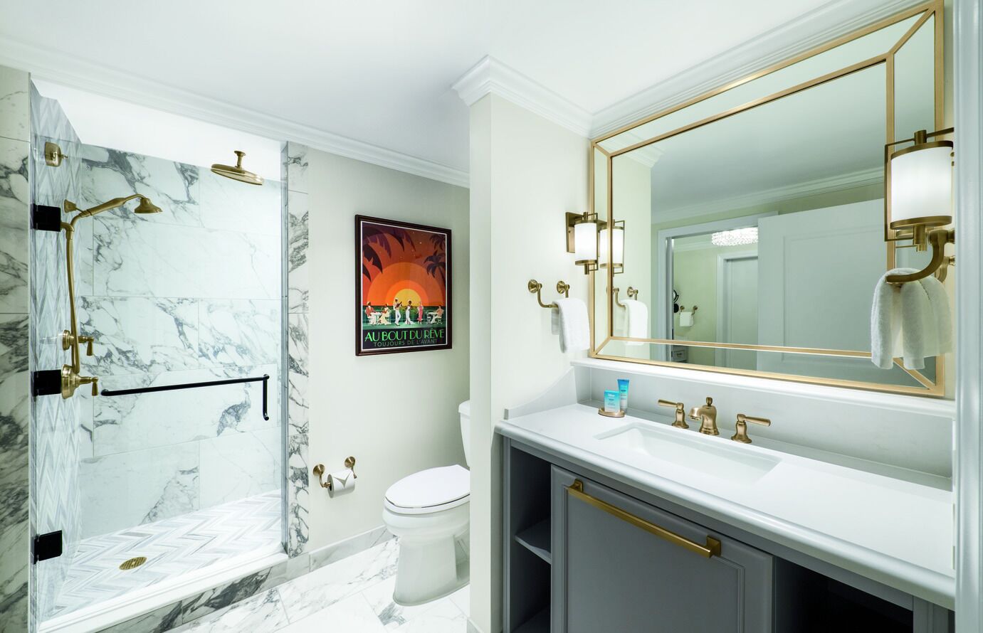 combined shower/bathtub, hair dryer, dressing gowns, towels