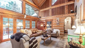 TV, fireplace, books, video library - River House - Astonishing Home Nestled in the Forest, Pool Table, Fireplace, Nature View. (Sundance)