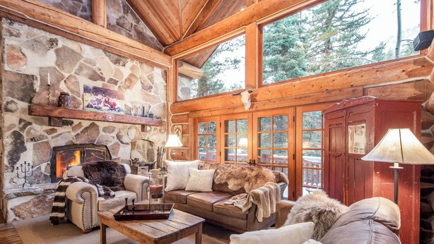 TV, fireplace, books, video library - River House - Astonishing Home Nestled in the Forest, Pool Table, Fireplace, Nature View. (Sundance)