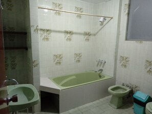 Secador de pelo, bidet, toallas, jabón