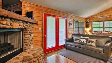 Télévision, cheminée, lecteur de DVD