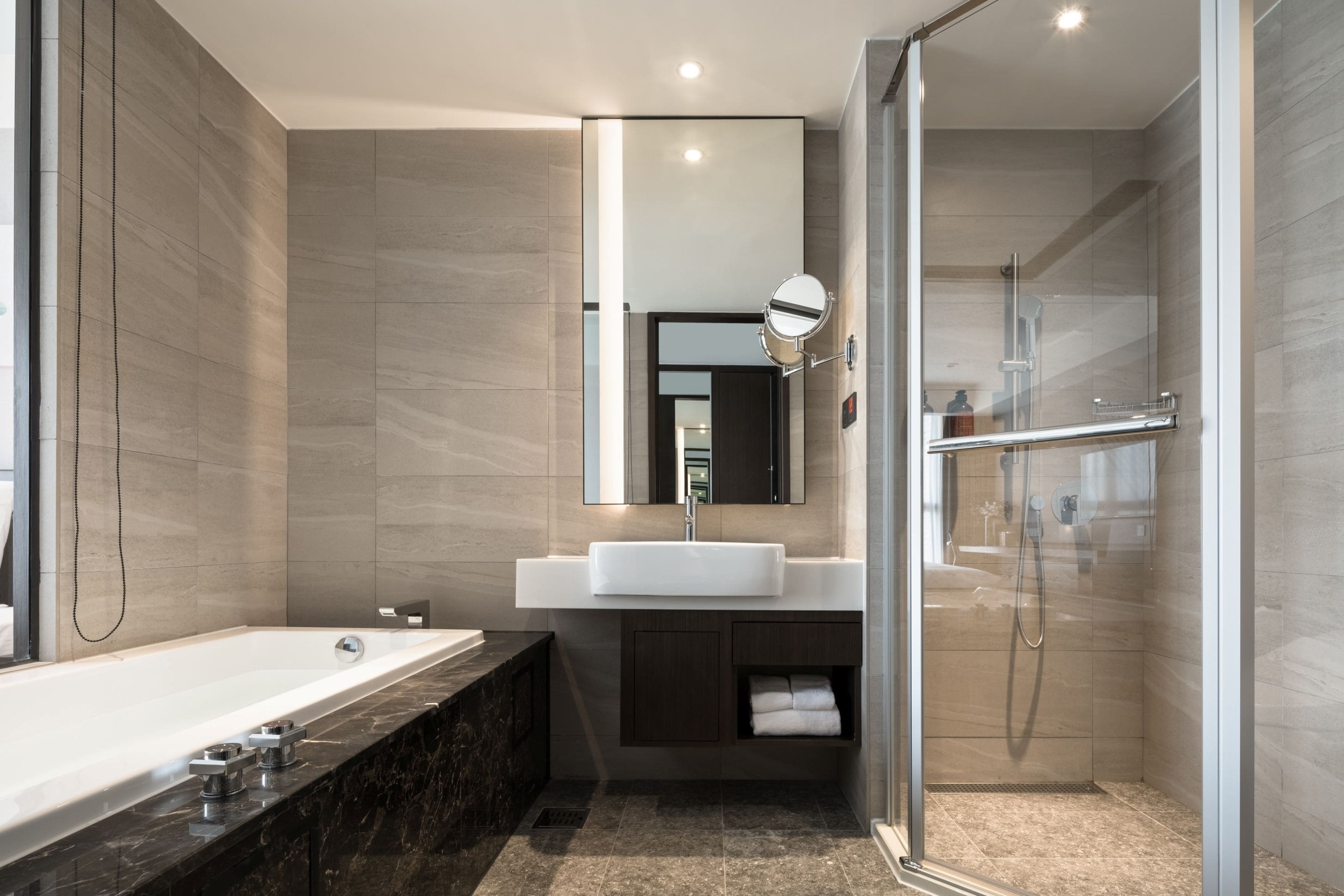 hair dryer, slippers, bidet, towels