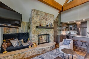 Een televisie, een open haard, videogames en een filmbibliotheek