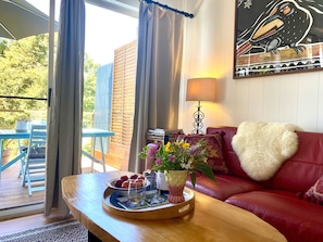 Smart TV, fireplace, Netflix, books