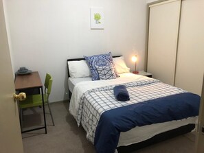 Laptop workspace, free WiFi, bed sheets