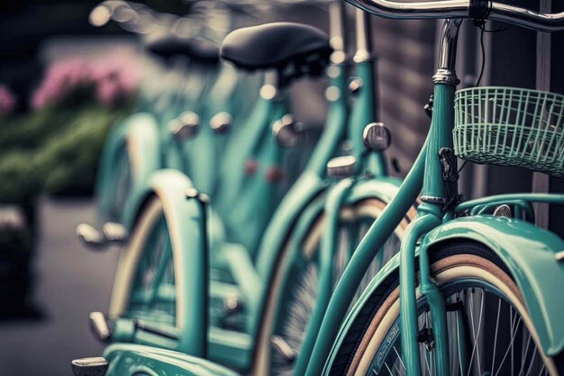 Une rangée de vélos garés les uns à côté des autres.