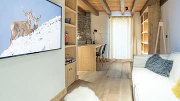 Televisión y chimenea