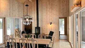 Cabin, 3 Bedrooms | Living area | Flat-screen TV, fireplace