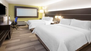 A hotel room with two beds, a desk, a chair, a TV, and a large window. - Holiday Inn Express & Suites Fayetteville South by IHG (Fayetteville)