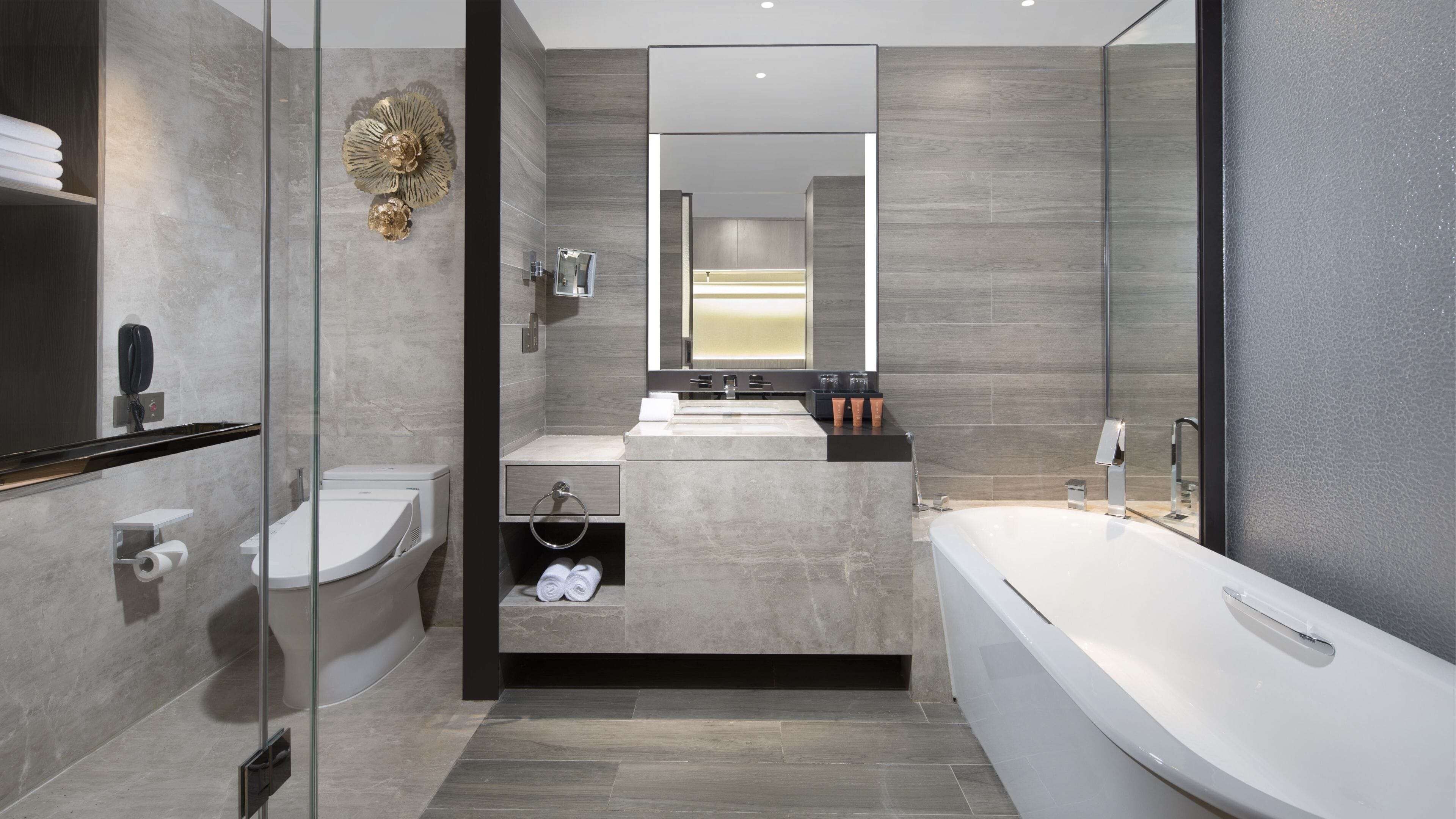Deluxe Room | Bathroom | Separate tub and shower, rainfall showerhead, free toiletries