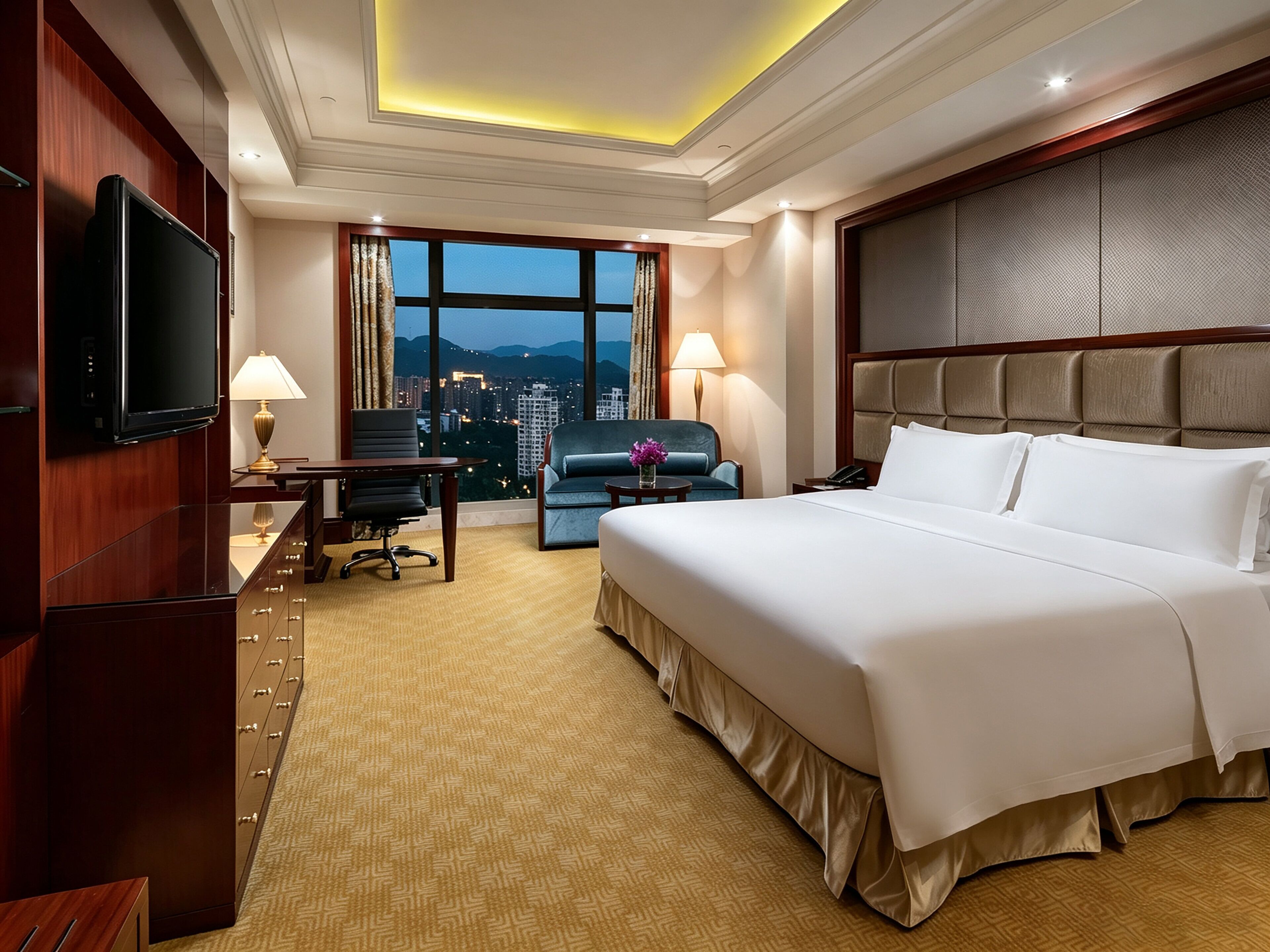 Ropa de cama de alta calidad, edredón y minibar 