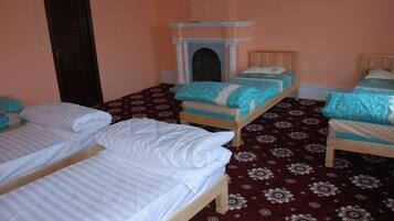 Individually decorated, desk, laptop workspace, blackout curtains