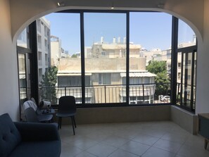 Panoramic Apartment, Multiple Beds, Sea View, Beachfront | Living area - 2 Bedroom Apartment with Hot Tub Facing Bograshov Beach (Tel Aviv)