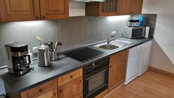 Apartment (Untergeschoss) | Private kitchen | Full-size fridge, microwave, oven, stovetop
