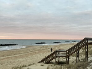 Guests can walk down to the beach via a staircase, where they may enjoy a leisurely stroll with their pet.