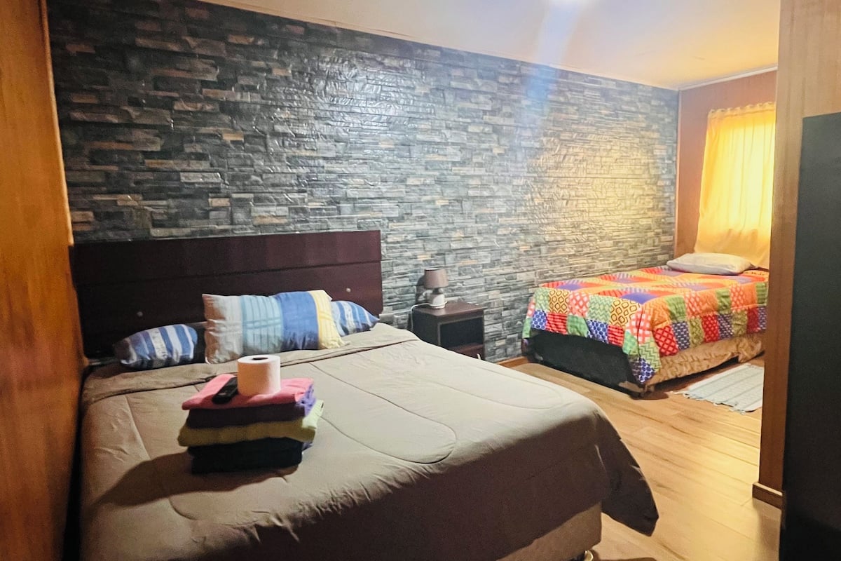 Desk, laptop workspace, blackout drapes, soundproofing