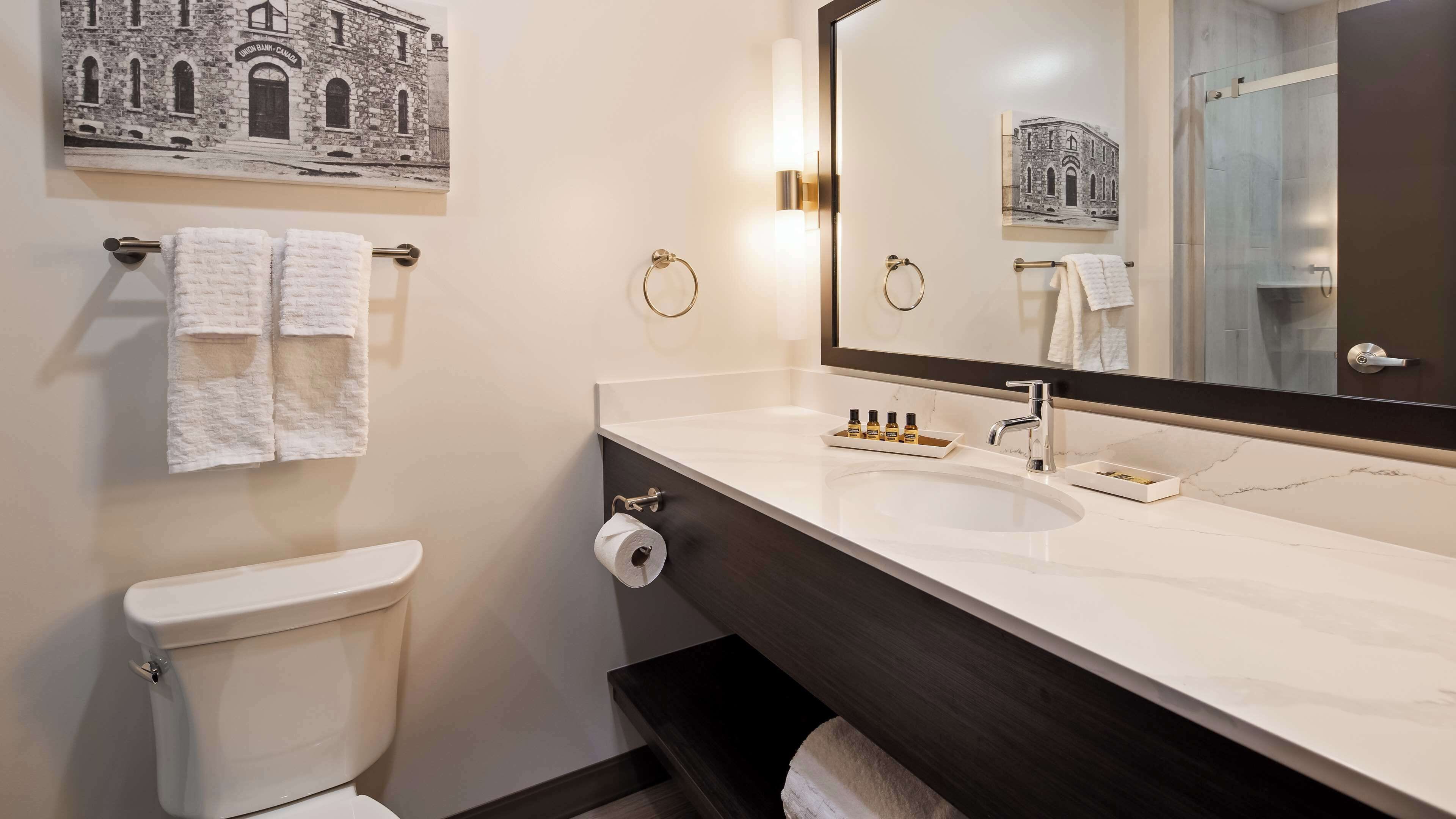 free toiletries, hair dryer, towels