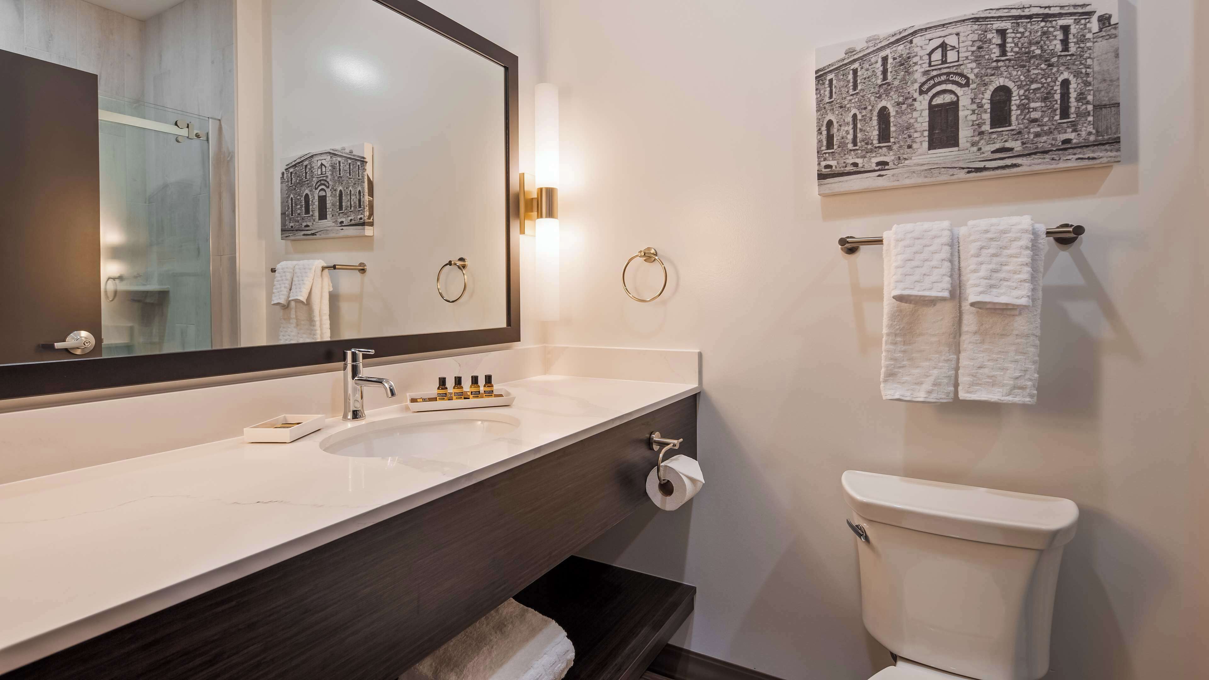 free toiletries, hair dryer, towels