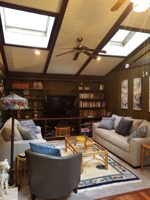 Smart TV, DVD player, books, video library