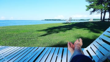 On the beach, beach towels