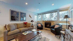 TV, fireplace