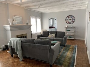 Smart TV, fireplace, Hulu, toys